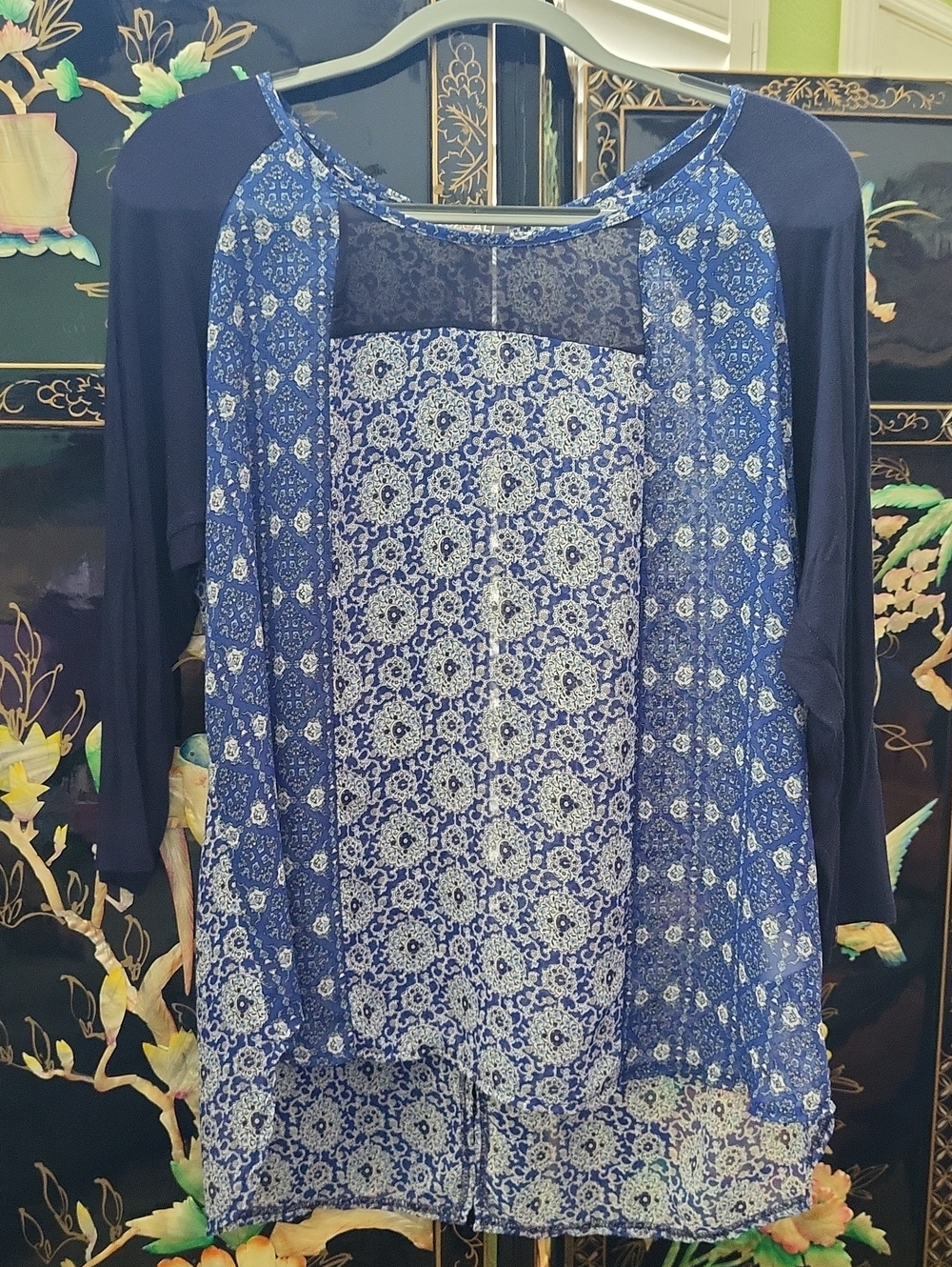 Roz & Ali Navy and Royal Blue Printed Sheer Tunic